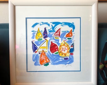 Original Oil On Canvas Sally Huss Painting Of Happy Sailboats