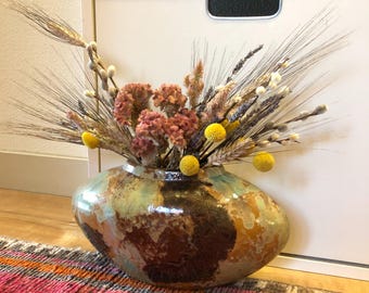 Glazed Tri-Color Mid-Century-Modern Football-shaped Flower Vase