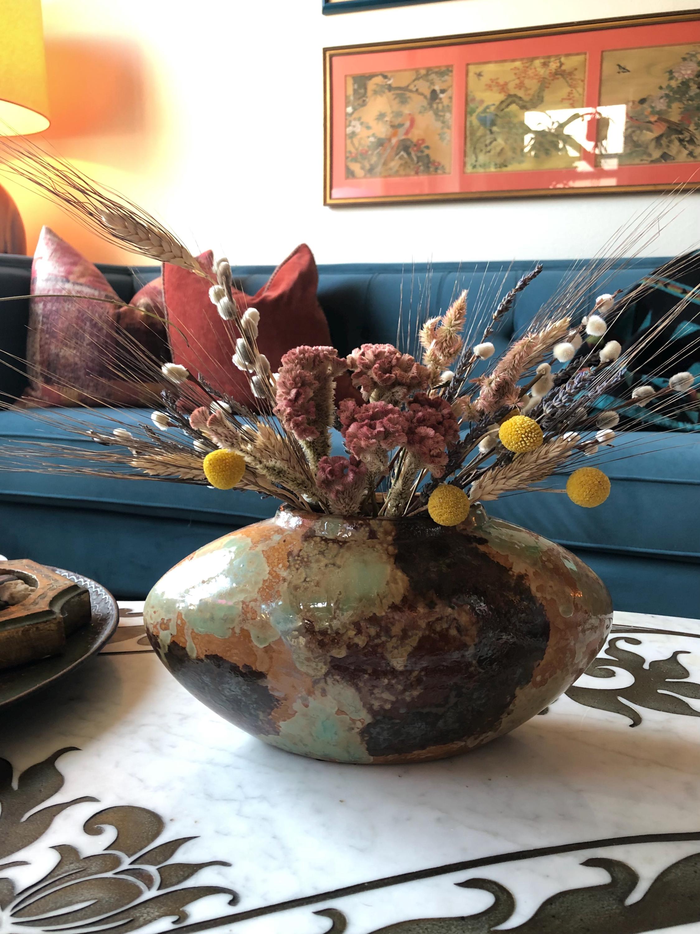 Buy Glazed Tri-color Mid-century-modern Football-shaped Flower