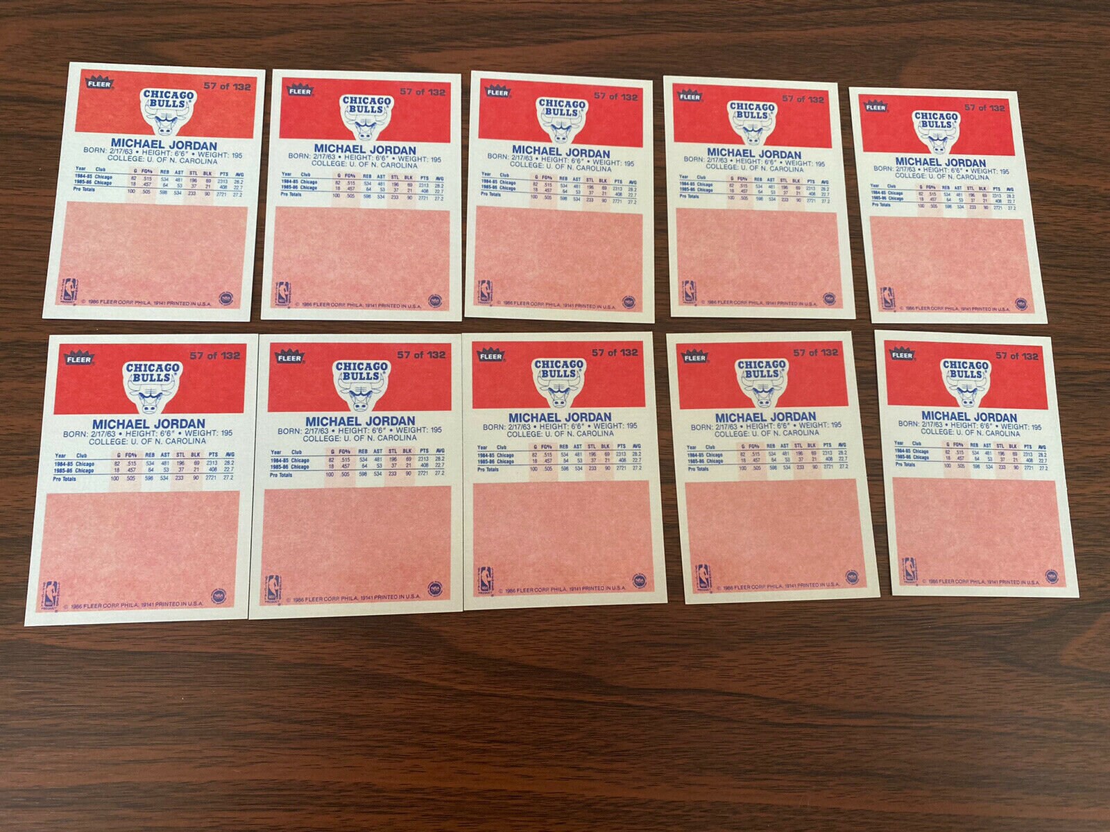 10 Michael Jordan 1986 Fleer Basketball Rookie Card Reprints Novelty