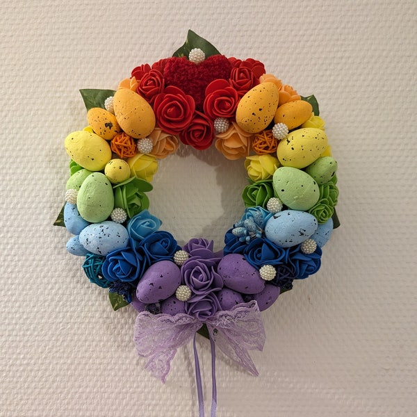 Couronne de fleurs, Decor, decoration de maison, home decor, couronne, wreath, couronne sur la porte, wreath on the door, Paques, Easter