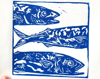 Mackerel Fish Original handmade linocut print