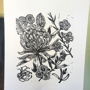 Native Australian Flowers Original Handmade Linocut Print