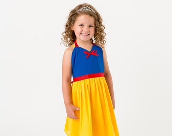 Snow White Costume for Girls |  Disney Princess Inspired Apron Dress with Tiara