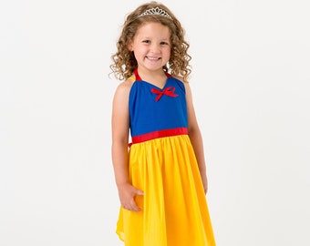 Princess Dress Costume for Kids - Dress Up Apron - 8 Styles: Snow White, Elsa, Cinderella, Tiana, Aurora, Rapunzel, Belle, Ariel