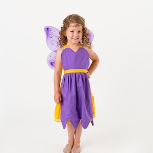 Fairy Costume for Kids | Fairy Dress Up Apron for Girls Toddler | Fairy Princess Costume Birthday Party Dress Wings Floral Crown | 8 Colors