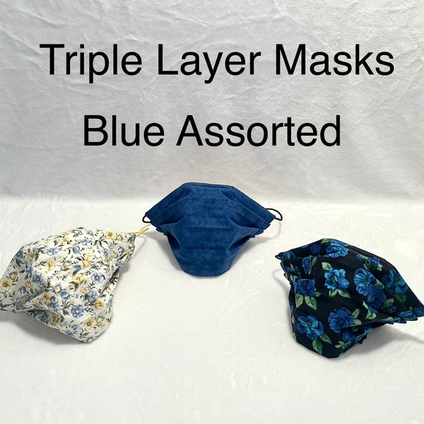 Face mask, triple layer filter, nose wire, large, cotton, washable, adjustable, USA made