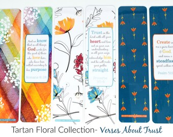 Tartan Floral Collection| Set of 3 Bookmarks| Bible Verses | Laminated | Scripture | Mother's Day | Gift | NIV | ESV | NKJV| Trust