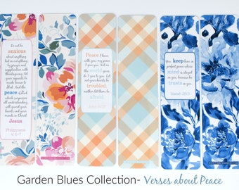 Garden Blues Collection| Set of 3 Bookmarks| Bible Verses | Laminated | Scripture | Mother's Day | Gift | NIV | ESV | NKJV| Peace