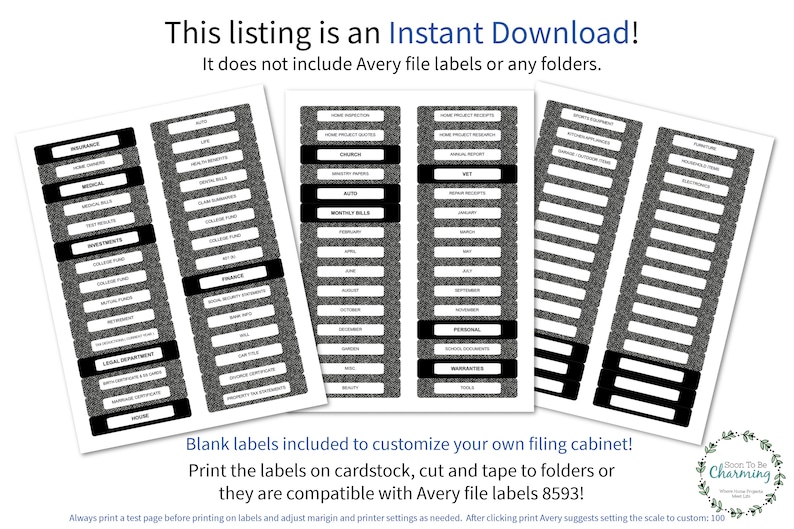 Filing Labels Printable Filing Categories Decorative