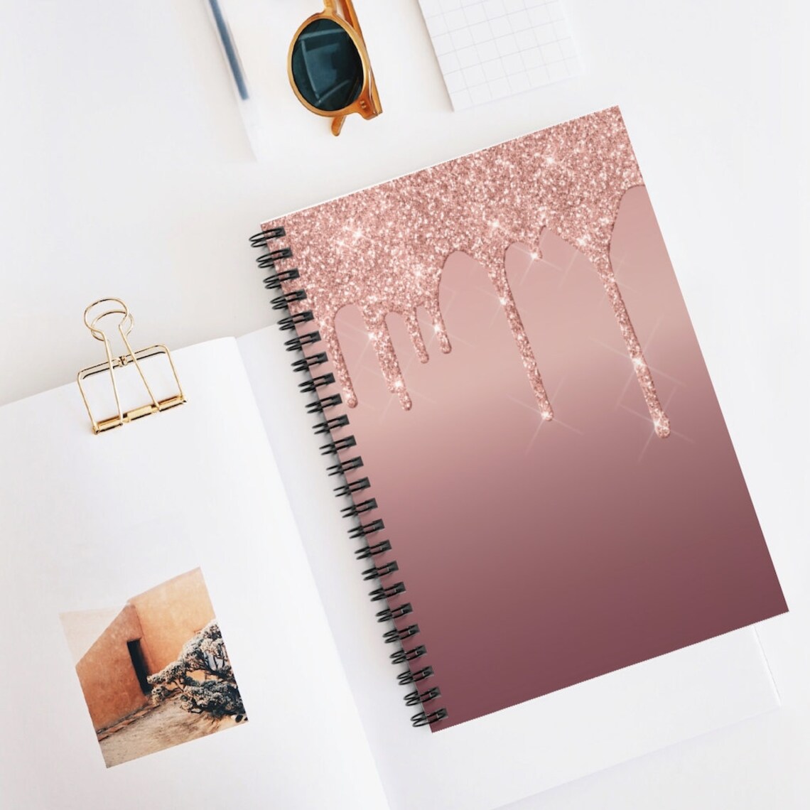 GLITTER SPIRAL NOTEBOOK Rose Gold Notebook Pink Notebook Etsy