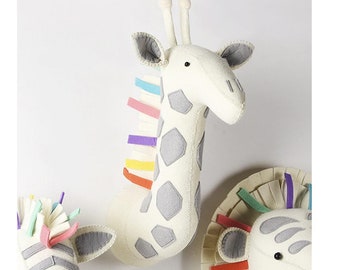 stuffed giraffe head wall mount