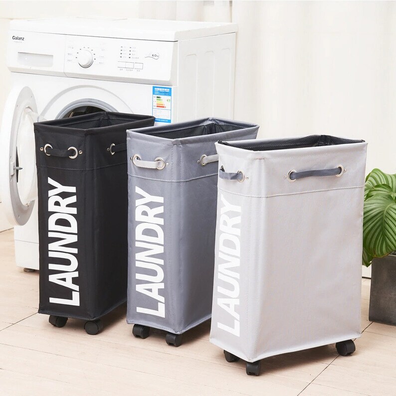 SALE Slim Laundry Basket on Wheels Washing and Laundry Bag Etsy Australia