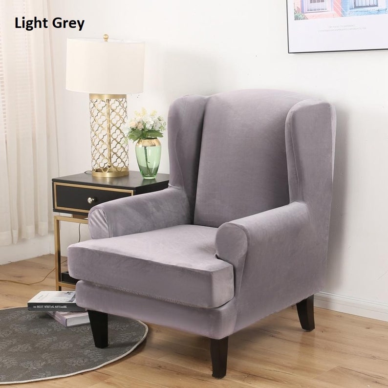 SALE Velvet Wingback Armchair Slipcovers Large Arm Chair Etsy