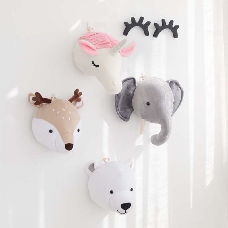SALE Little Plush Animal Wall Heads Nursery Baby Theme Wall Etsy