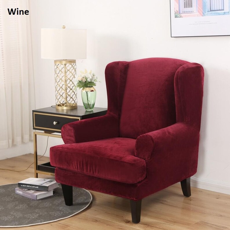 SALE Plush Velvety Wingback Armchair Slipcovers Large Arm Etsy