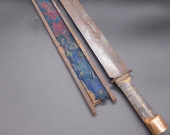 Antique Huge 37" Tibetan Warrior Sword- Ray Skin Handle- Tibet 18th C
