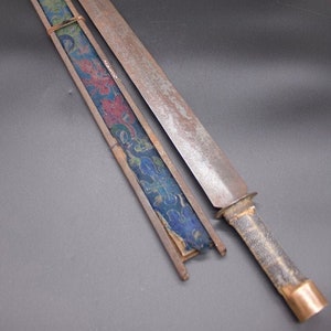 Antique Huge 37&quot; Tibetan Warrior Sword- Ray Skin Handle- Tibet 18th C