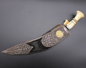 Antique Gurkha Khukri-Royal Kothimora Kukri Silver Sirupate, Gold- Nepal 19th c