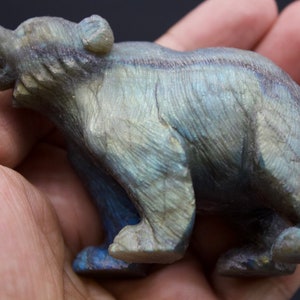 Hand Carved Labradorite Bear Exquisite Carving Elite Energy Protective Guardian Spirit Animal image 1