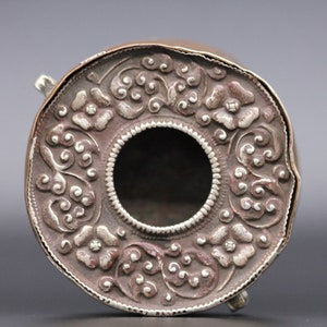 Antique Tibetan Silver And Copper Flora Repousse’  Gau - Prayer box- Traveling shrine - Tibet 19th c