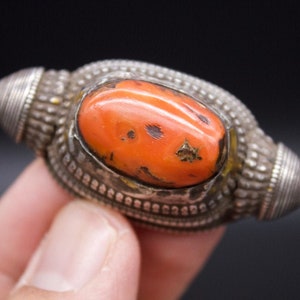 Antique Tibetan Silver and  Coral Hair Ornament-Silver Bead-Locket- Ancient Tibetan Jewelry- Ethnic Jewelry- Early 19th c