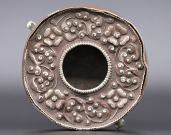 Antique Tibetan Silver And Copper Flora Repousse’  Gau - Prayer box- Traveling shrine - Tibet 19th c