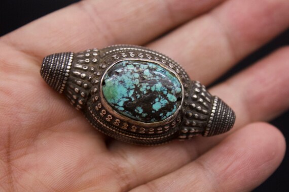 チベッタントルコ石アンティークレザークラフトシルバーワーク