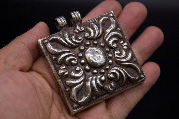 Antique Nepali Silver Pendant -Amulets- Prayer Bo… - image 4