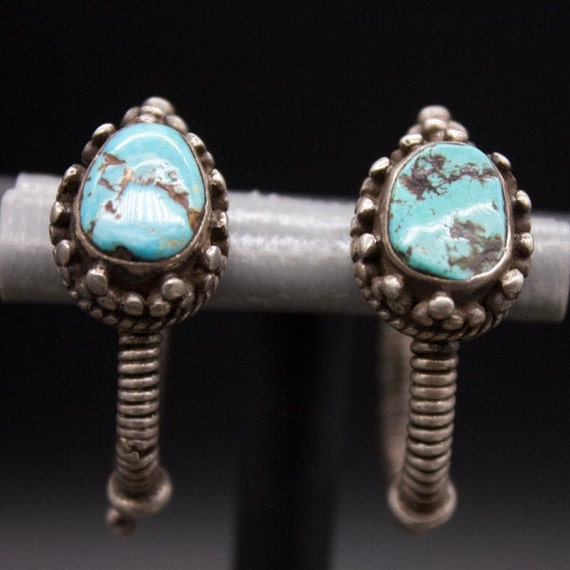 Antique Tibetan  Silver and Turquoise Earrings -C… - image 2