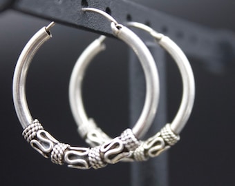 Ethnic Nepali solid pure Silver Earring-Tribal Jewelry- Ethnic Jewelry- Nepal 20th c