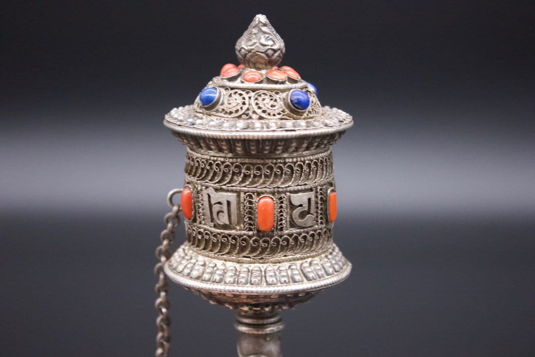 アンティーク チベット マニ車、銀線細工、珊瑚、ラピス - ネパール 20