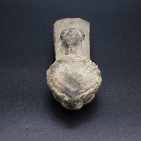 Antique Hand Carved Stone Oil Lamp Depicting Frog newari Culture