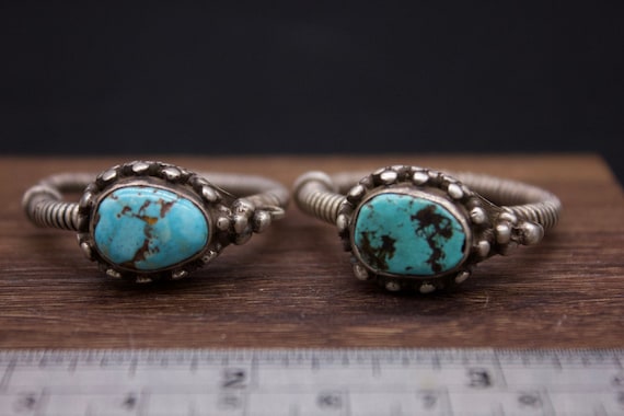 Antique Tibetan  Silver and Turquoise Earrings -C… - image 8