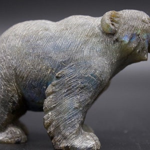 Hand Carved Labradorite Bear Exquisite Carving Elite Energy Protective Guardian Spirit Animal image 3