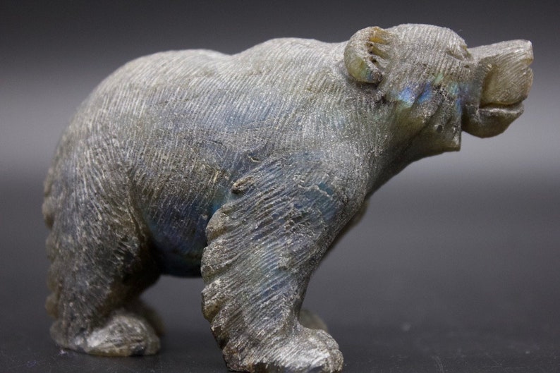 Hand Carved Labradorite Bear Exquisite Carving Elite Energy Protective Guardian Spirit Animal image 3