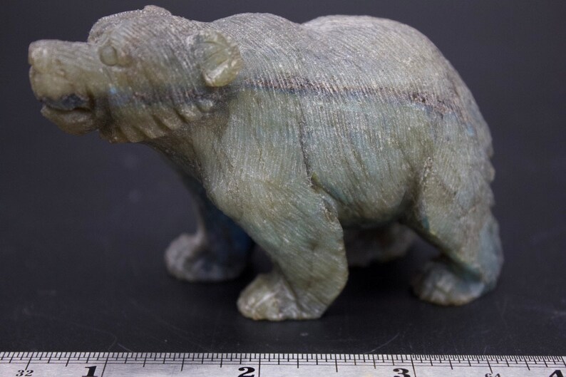 Hand Carved Labradorite Bear Exquisite Carving Elite Energy Protective Guardian Spirit Animal image 6