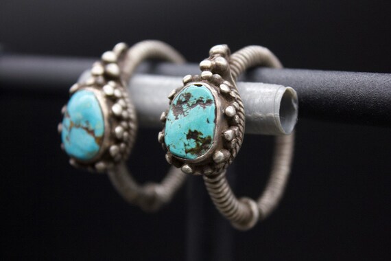 Antique Tibetan  Silver and Turquoise Earrings -C… - image 4