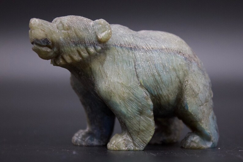 Hand Carved Labradorite Bear Exquisite Carving Elite Energy Protective Guardian Spirit Animal image 2