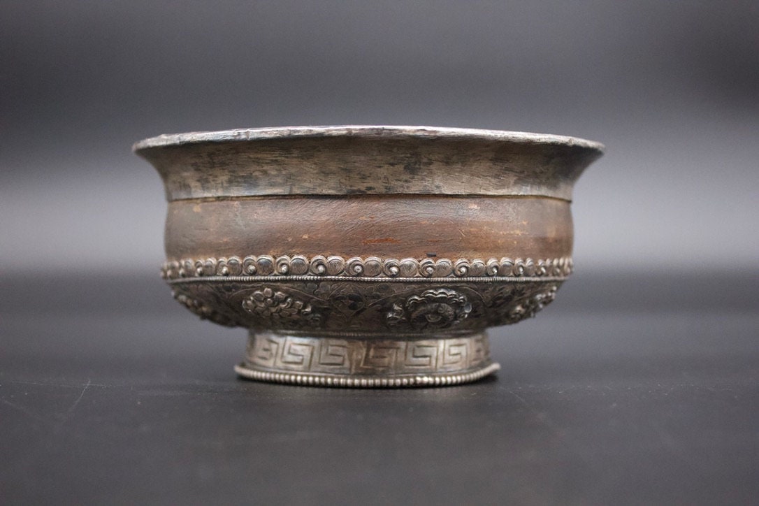 Antique Large Tibetan Silver Burl Wood Ceremonial Tea Cup Etsy