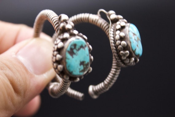 Antique Tibetan  Silver and Turquoise Earrings -C… - image 1