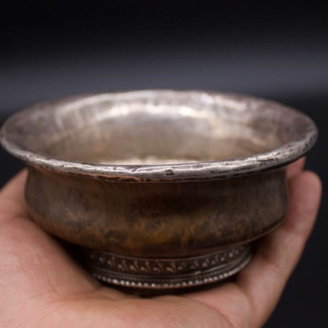 Antique Tibetan Silver Burl Wood Ceremonial Tea Cup Silver Etsy
