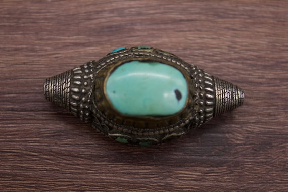 トルコ石とシルバーのアンティークピンブローチ 骨董品 ターコイズ 本物