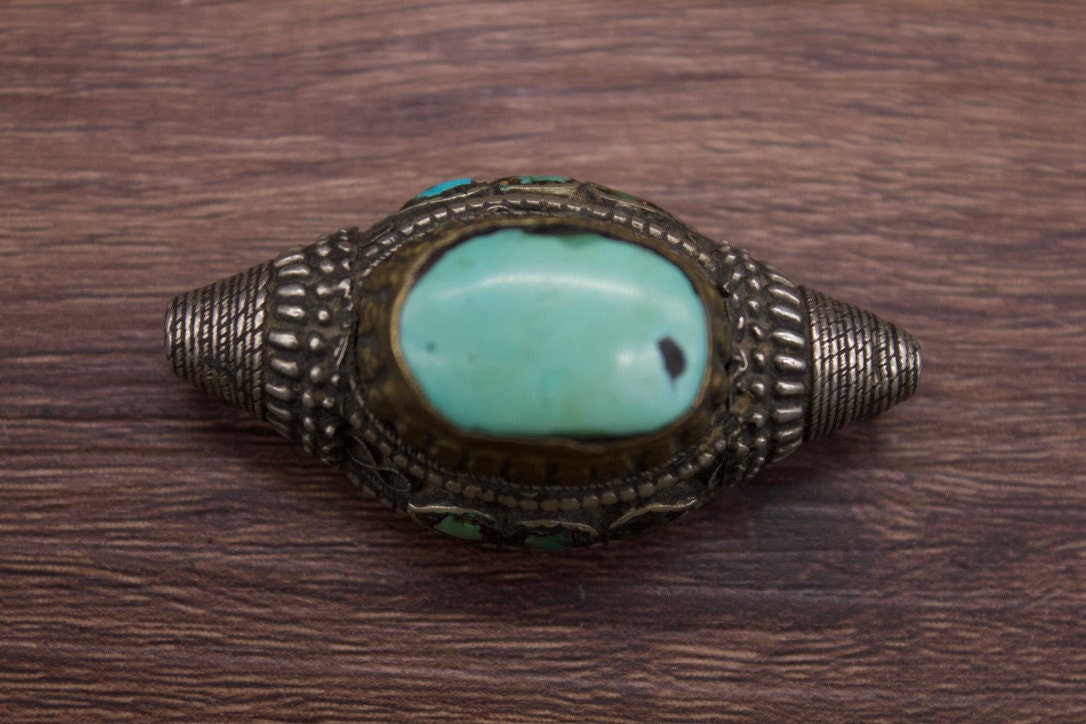 トルコターコイズ 19世紀チベットシルバー　サドルリング ヴィンテージ トルコターコイズ 19世紀チベットシルバー サドルリング