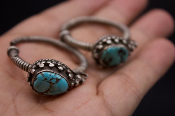Antique Tibetan  Silver and Turquoise Earrings -C… - image 6
