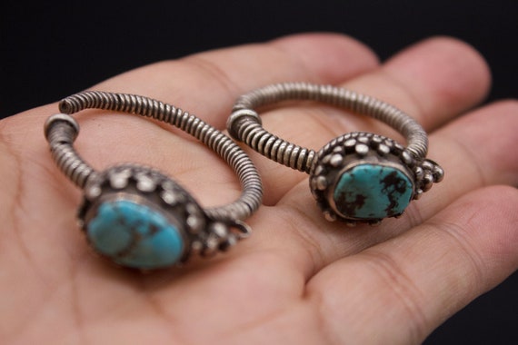 Antique Tibetan  Silver and Turquoise Earrings -C… - image 7