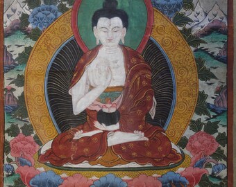 Antique Tibetan Thangka- Vitarka Mudra Buddha Thangka- Nepal 20th c