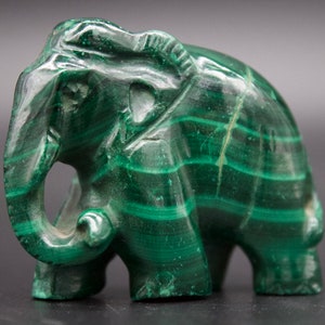 Antique Malachite Hand Carved Elephant- India 20th c