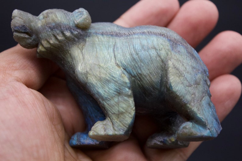 Hand Carved Labradorite Bear Exquisite Carving Elite Energy Protective Guardian Spirit Animal image 1