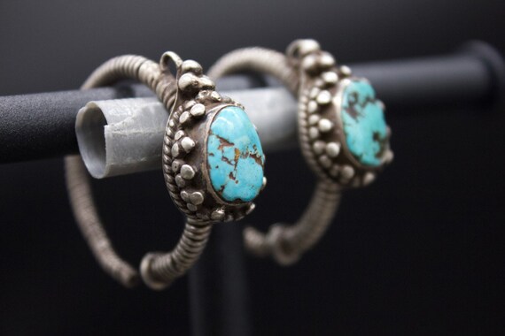 Antique Tibetan  Silver and Turquoise Earrings -C… - image 3